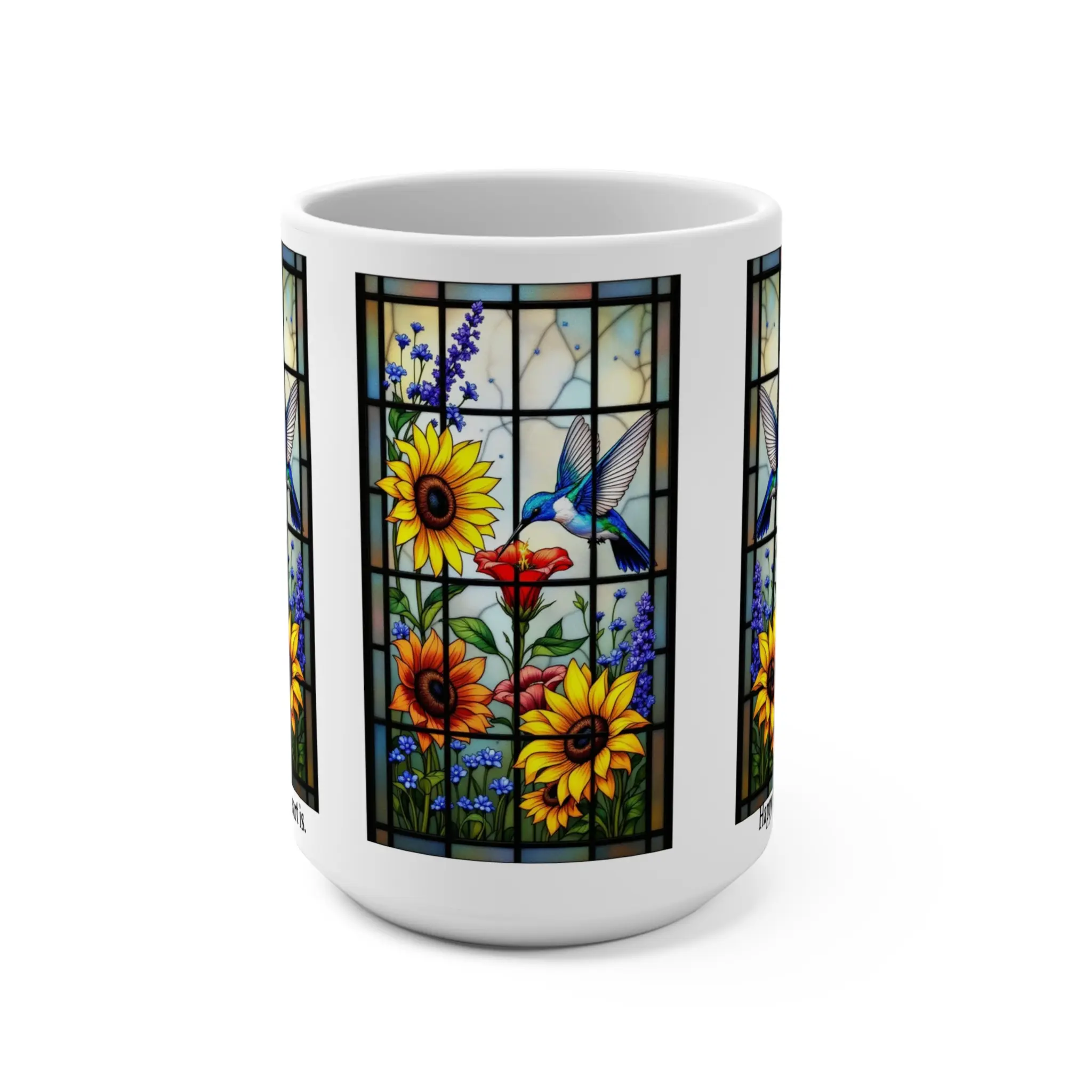 Stained Glass Flower Mug, Charming Gift for Mother's Day, Tea or Coffee Lover, Nature-Inspired Home Decor, Hummingbird Design