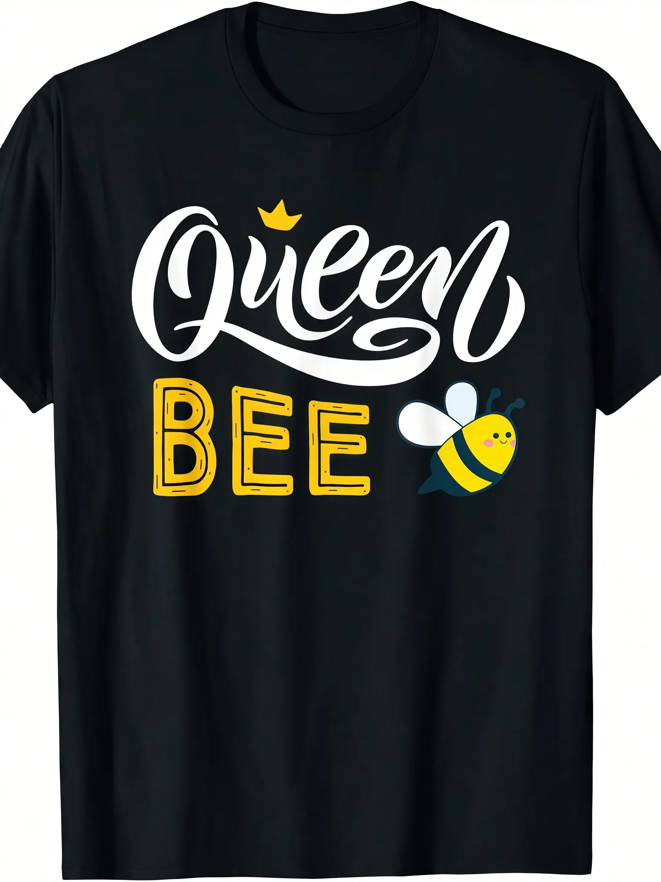 Queen Bee Cute Bees Graphic T-Shirt, Beekeeper Gift for Honey Lovers, Nature Insect Casual Tee, Unisex Cotton Short Sleeve Shirt
