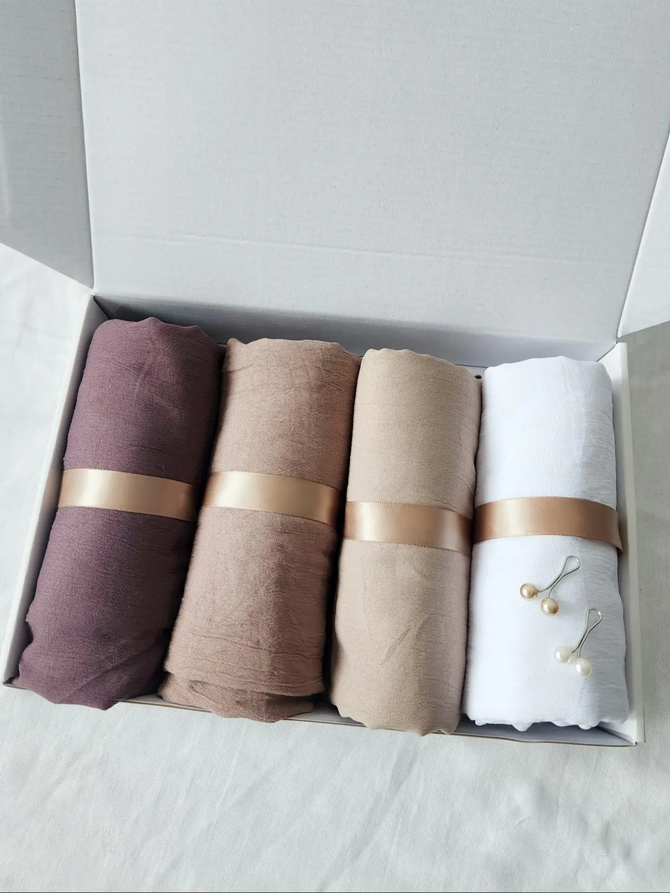 Women's Solid Color Scarf Set, 4 Counts/set Breathable Comfortable Scarf & 2 Counts Scarf Buckle, Fashionable Scarf Set for Women & Girls, Head Scarf