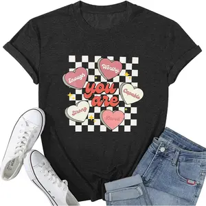 Womens Valentines Tshirt Cute Love Heart Graphic Tee Crew Neck Causal Short Sleeves Tops01