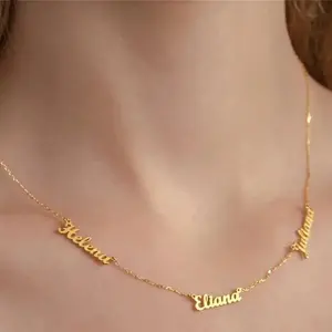 Stainless Steel 3 Names Necklace Custom Kids Multiple Names Necklace Gold Silver Personalized Handwriting Choker for Mom Gift