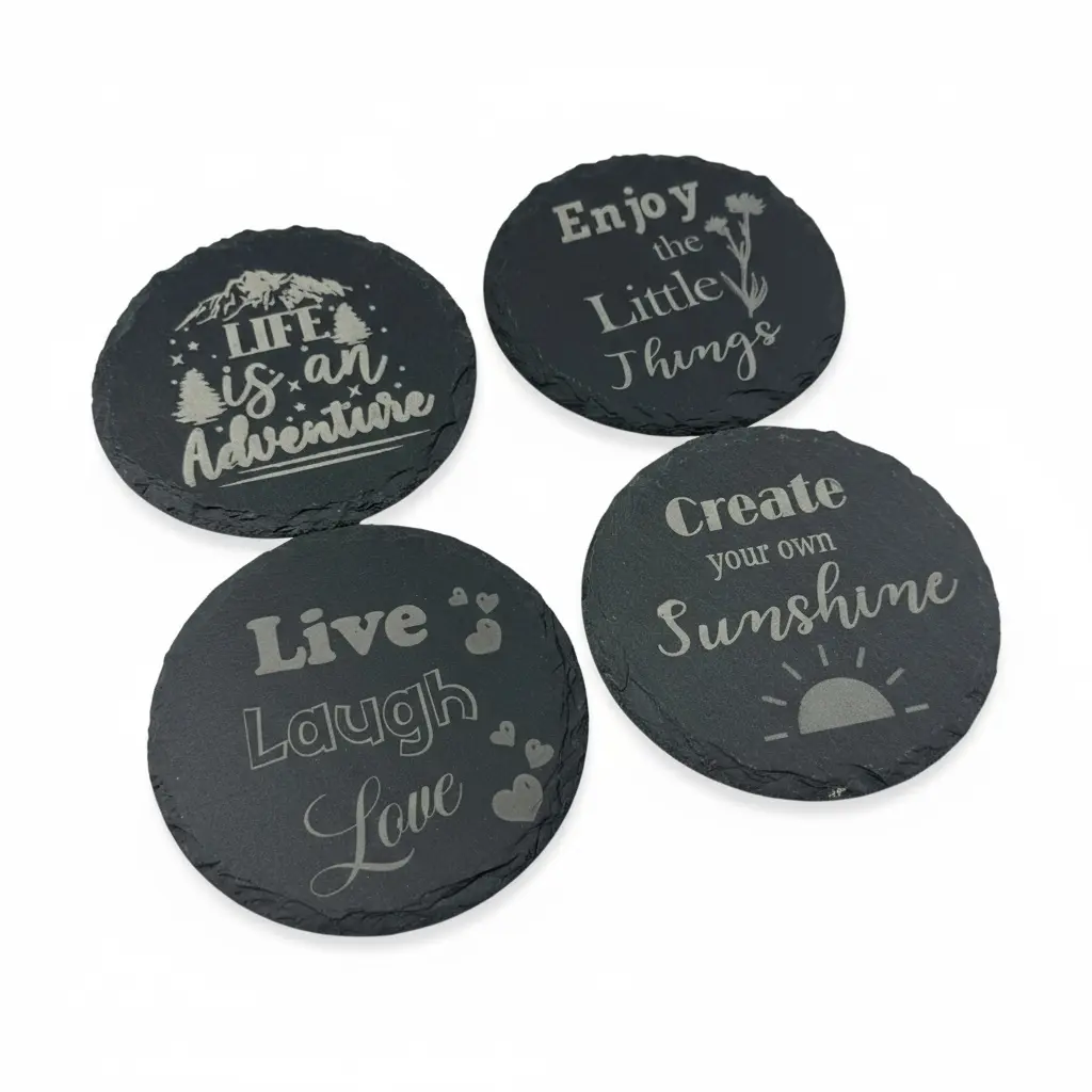 Custom Engraved Slate Coasters – Personalized with Text or Logo