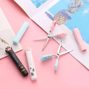 Cute Mini Scissors, Cartoon Cat Paw Stainless Steel Craft Scissors, Foldable Stationery Scissors with Safety Cover, Portable Safe Paper Cutting
