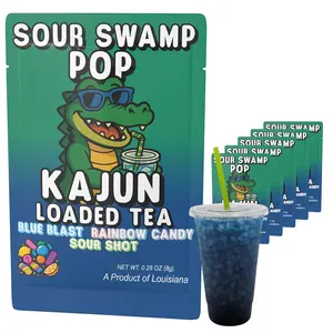 Kajun Loaded Tea Packets – Sour Swamp Pop | Blue Blast + Rainbow Candy + Sour Shot Flavor | Sugar Free Energy Tea Powder | 250mg Green Tea Caffeine | Zero Calories | Keto Friendly (Pack of 5) Fruit