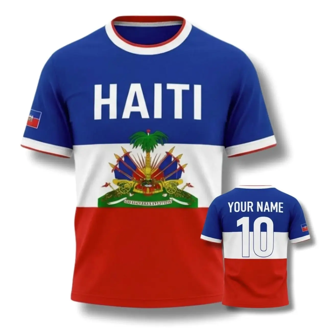 Custom Ayiti Pride Jersey, Personalized Name and Number Football Fan Shirt, Ayitian Flag Sportswear V-Neck, Crew neck S-3XL U3HX