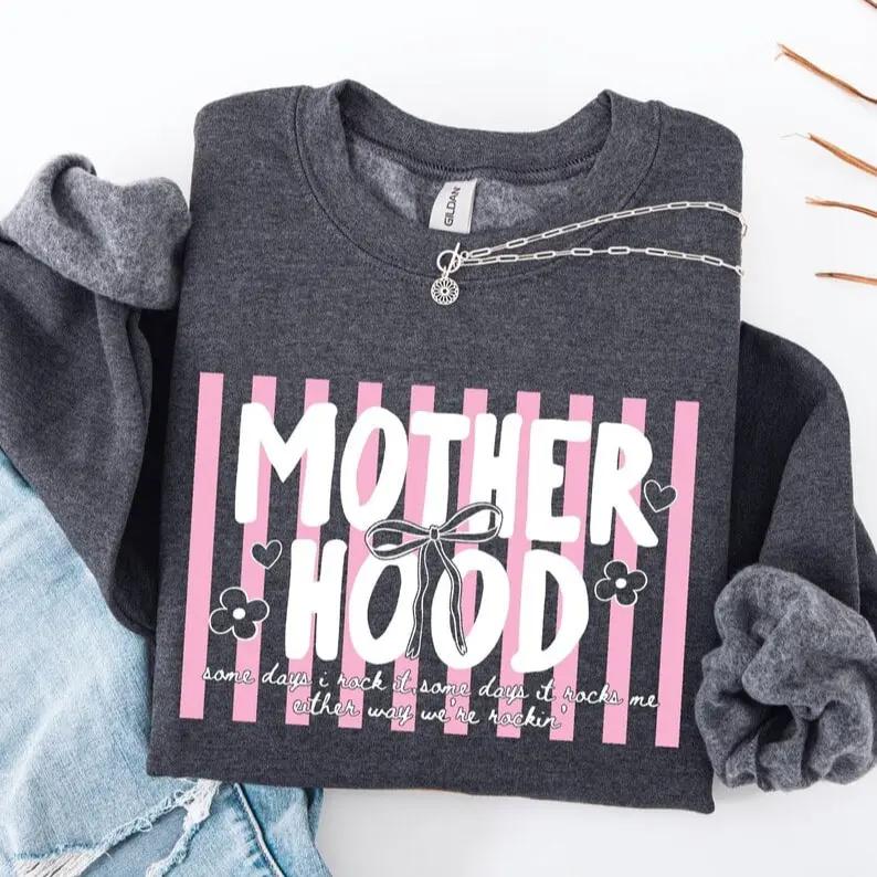 Gildan Motherhood Sweatshirt, Mother Hood Graphic Crewneck, Funny Mom Sweatshirt, Cute Mother’s Day Gift, Mom Life Pullover, Women’s Casual Cozy Sweatshirt