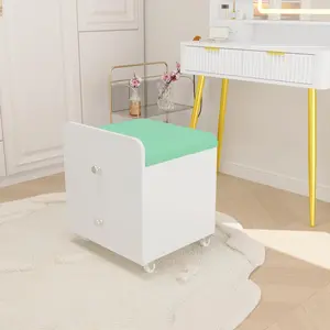 GAOMON Chair with Storage, Vanity Stool with Locking Wheels & Drawers, Modern Foot Stool for Living Room Bedroom