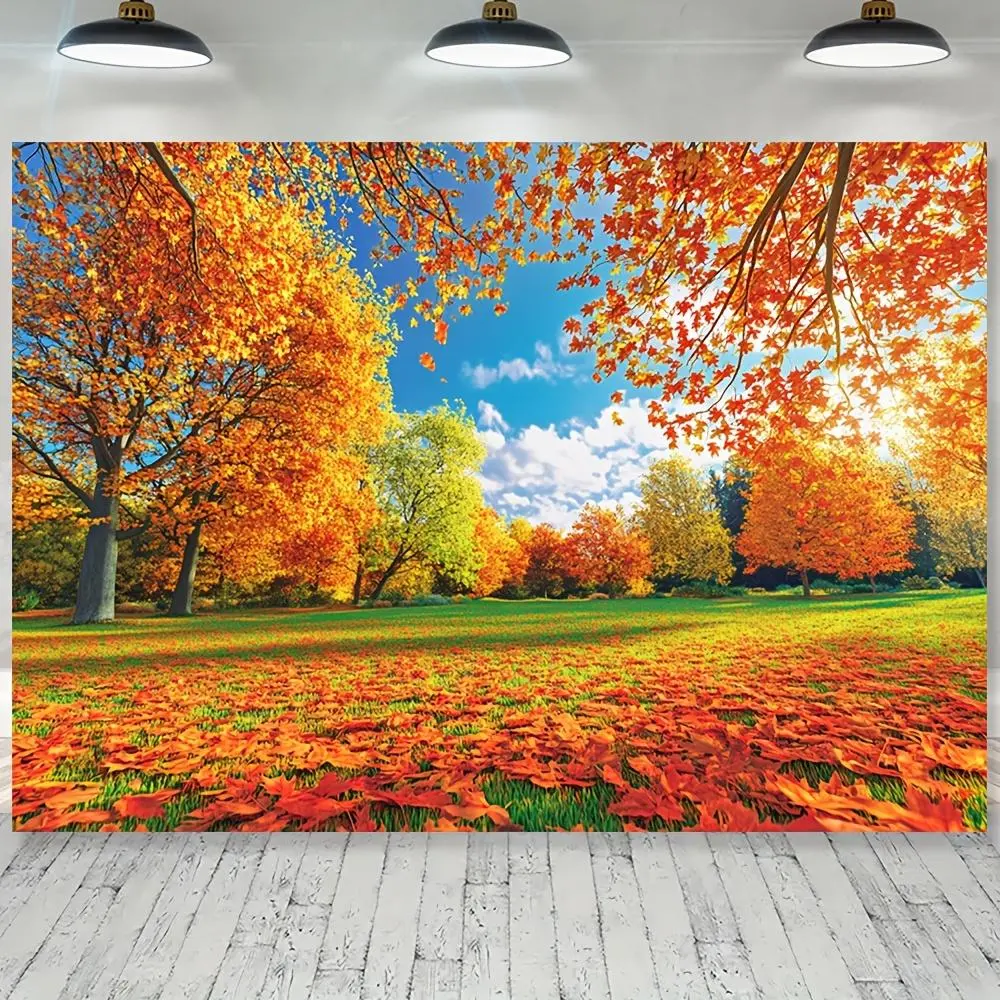 1pc Polyester Sheets Autumn Landscape 2D Flat Backdrop Banner - Soft Texture, Golden Yellow Fallen Leaves, Multi-Size, Large Dimensions, Ideal for Autumn Festival Decorations, Nature Photography Backgrounds,summerwins