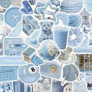 50 Blue Fresh Style Stickers, Waterproof Journal Decor, Guitar Notebook Accessories, Flat Sticker Type, No Ca Prop 65 Re/ca