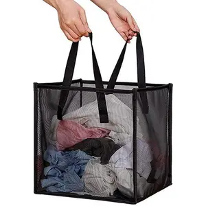 Pop Up Mesh Collapsible Foldable Laundry Hampers with Handle, Great for Kids Room College Dorm Travel Washing Storage Organizer (Black)