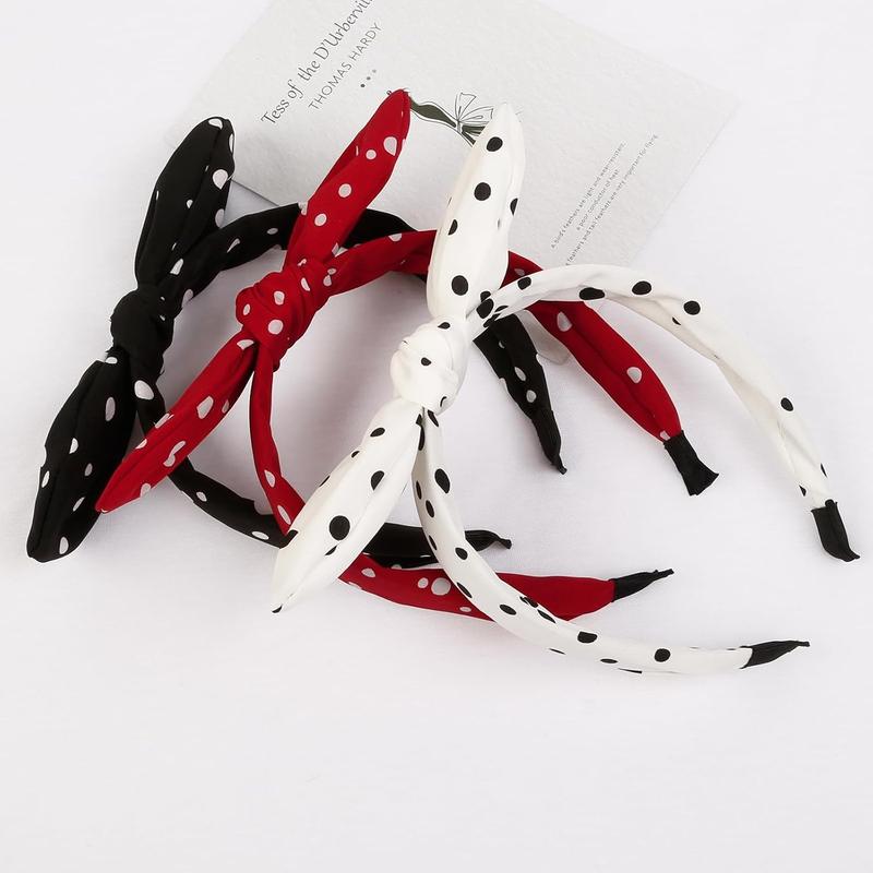 Huachi 3 Packs Bow Headbands for Women Halloween Polka Dot Bunny Ear Headband Cute Turban Head Bands Vintage 50s Hair Accessories