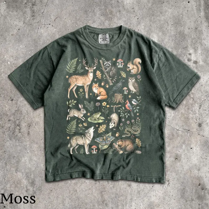 Comfort Colors Woodland Animals T-Shirt, Men & Women's Unisex Graphic Tee, Vintage Forest Wildlife Tee, Cottagecore Nature TShirt, Retro Nostalgia T-Shirt
