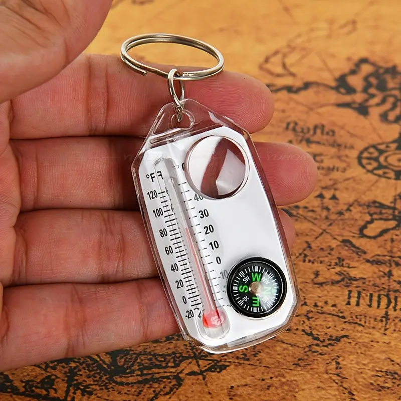 Portable Outdoor Thermometer with Compass & Magnifying Glass, Battery-Free Folding Design, Dual Scale F/c, Ideal for Hiking & Survival, Survival Gear, Hiking Essentials, Camping Tools, Camping Supplies, Camping Equipment