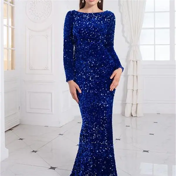 carolina herrera blue lace dress Royal Blue Long Sleeves Prom Dress - Modest A-Line Evening Dress