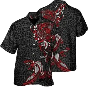 Viking War Raven Hawaiian Shirt Shortsleeve, Viking Shirt Summer Outfits Aloha Tops, Viking Gift Casual Tropical Menswear Top Polyester