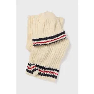 White Stripe Chunky Knit Hat and Scarf Set