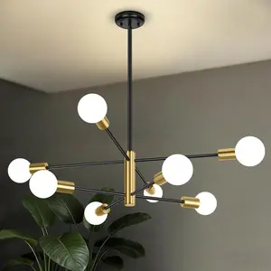 8/10/12 Lights Modern Sputnik Chandelier, Mid Century Chandeliers Lighting, Farmhouse Ceiling Hanging Light Fixture for Dining Room Bedroom Room Kitchen Foyer, Height Adjustable