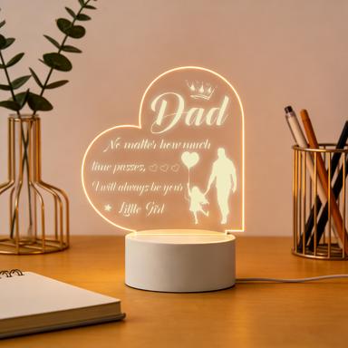 Dad Night Light, 2D Acrylic Heart Shaped Father & Daughter Lamp, Personalized Gift from Daughter to Dad, Warm White LED Desk Lamp, Father's Day Birthday Christmas Thanksgiving Gift for Dad, USB Powered Night Light
