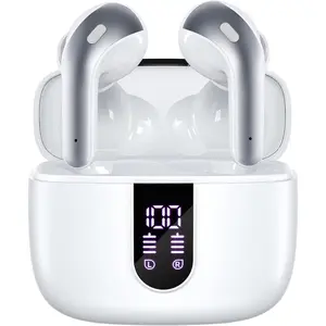 F-HPS12 Bluetooth Headphones True Wireless Earbuds 60H Playback LED Power Display Earphones with Wireless Charging Case IPX5 Waterproof in-Ear Ear buds with Mic for TV Smart Phone Laptop Computer Sports