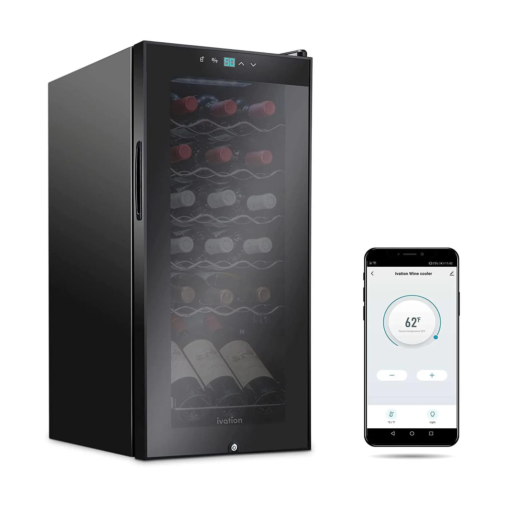 Ivation 18-Bottle Freestanding Wine Cooler w/ Wi-fi Smart App Ivation 18-Bottle Freestanding Wine Cooler w/ Wi-fi Smart App