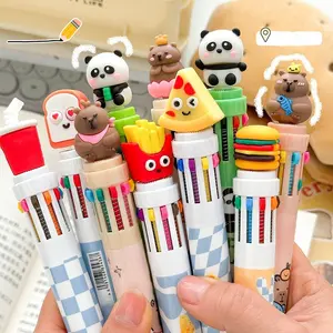 Colorful Ballpoint Pens Set, 0.7mm Fine Tip Extensible, Multifunctional Steel Pens, Cute Cartoon Design, School Office Supplies
