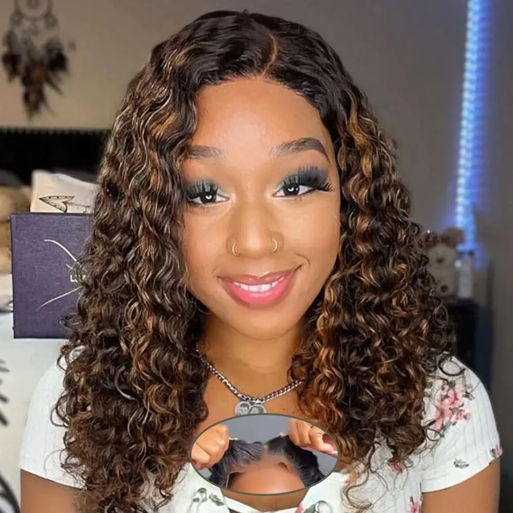 [Super Sale]1B/30 250% Density Highlight Deep Curly Glueless 6x9 Lace Curly Wig Pre-Cut Lace Pre Plucked Hairline for Women