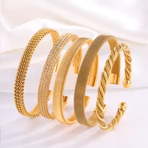 Titanium steel bracelet with irregular braided twist open design, fashionable stainless steel bracelet for women Gold Plated fashion