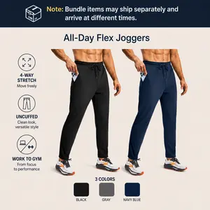 Men's All-Day Flex Uncuffed Joggers with Zipper Pockets – Lightweight Tapered Stretchy Performance Pants for Travel, Work, Golf & Everyday Wear