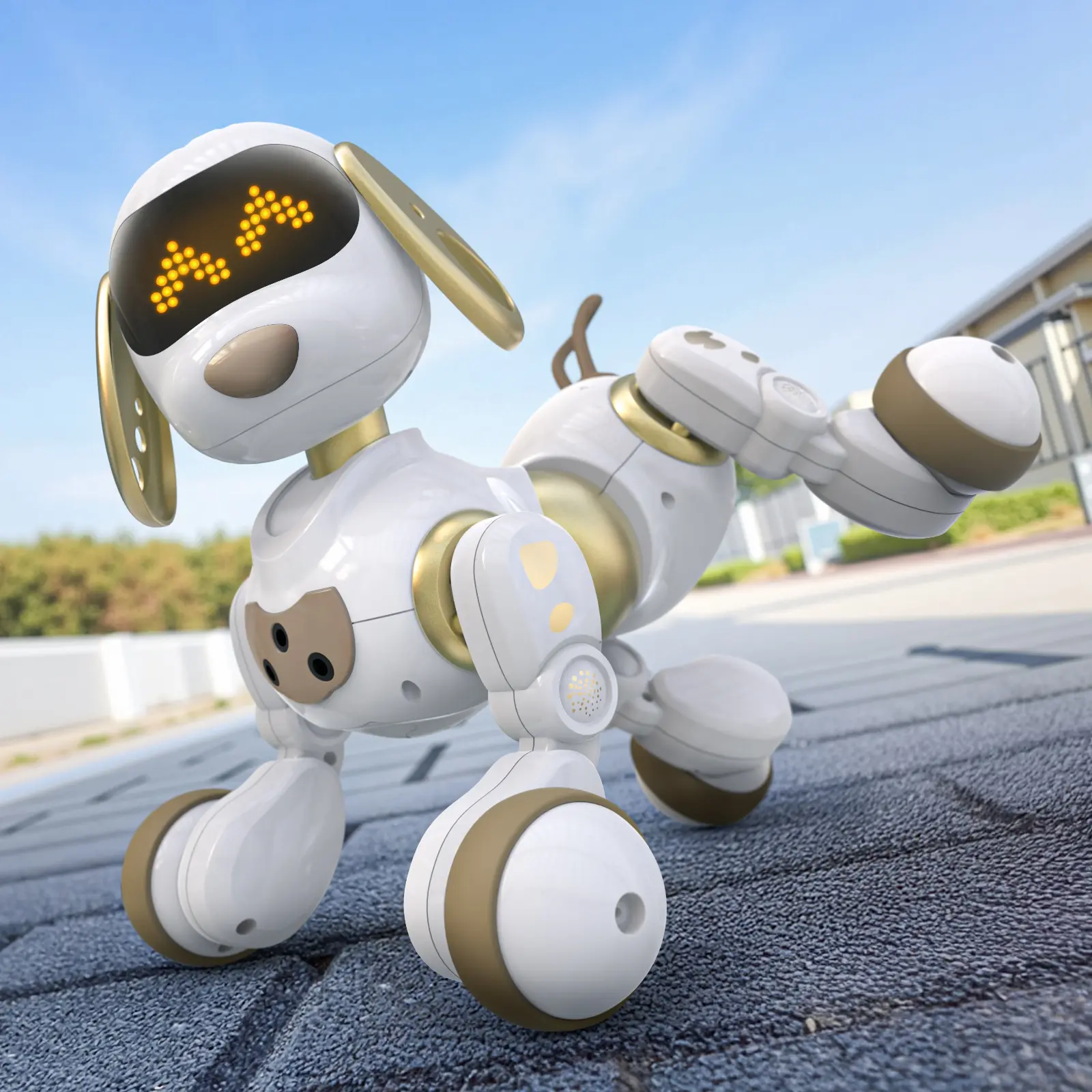 Ruko 18011 Remote Control Robot Dog Toy, Smart Interactive Dancing RC Electronic Pets with Sound LED Eyes, Rechargeable Intelligent Robotic Dogs, Ideal Gift for Boys & Girls Age 3 4 5 6 7 8 9, Gold Digital