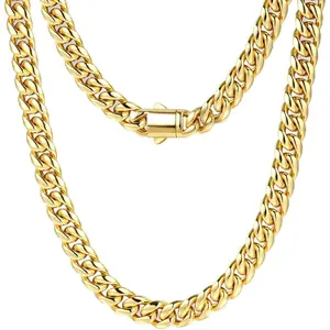 Gold Cuban Link Chain for Men Mens Stainless Steel Miami Curb Chains Necklace 5/8mm Thick Real Gold/Silver/Black Plated Diamond Cut Non-Tarnish Jewelry Trendy Gifts 18-26 Inch with Gift Box