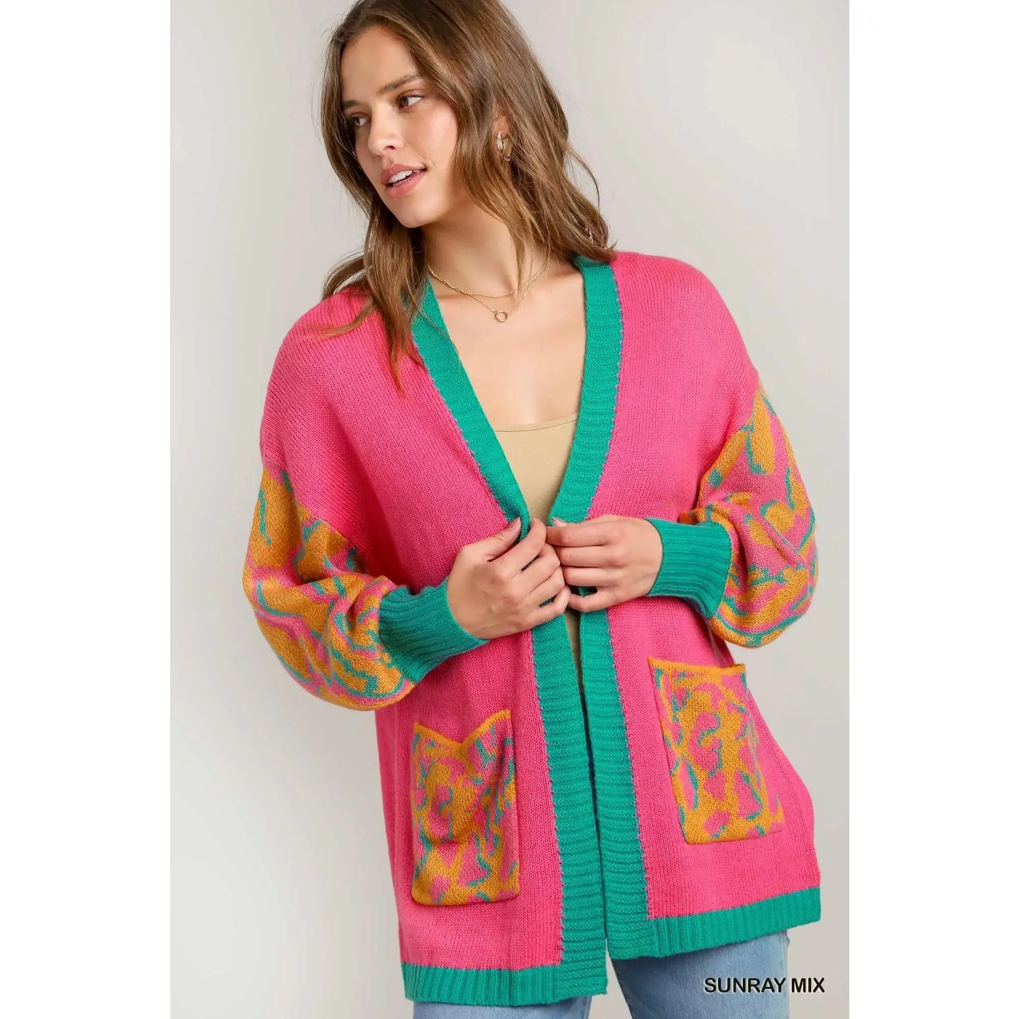 Umgee Animal Print Open Front Sweater Cardigan