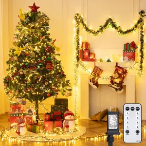 1000LED 49Ft Christmas Holiday Cluster Lights Dark Green LED String Lights with Timer Remote Controller Waterproof for Indoor Outdoor Decorations Tree Fireplace Yard