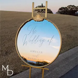 Gold Ornate Round Mirror Customized Wedding Welcome Sign