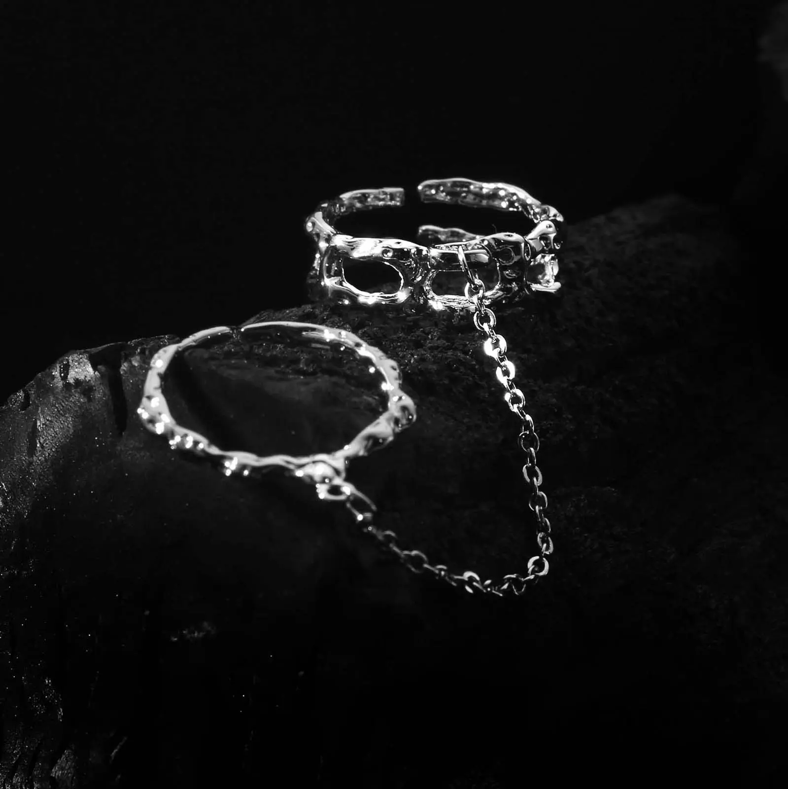 Women's 2-Piece Adjustable Open Links Double Finger Ring - Minimalist Chic Metal Coating Artificial Gemstone Fashion Accessory for Unisex Adults' Daily Wear, Fashion Rings, Elegant Ring