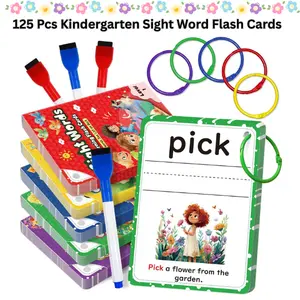 125 Pcs Kindergarten Sight Word Flash Cards, 250 Dolch Sight Words Flash Cards for Kids Ages 4-8, Classic Sight Words Flash Cards with Images, Flash Card Fun Reading Writing Spelling Learning Games for Preschool & Homeschool