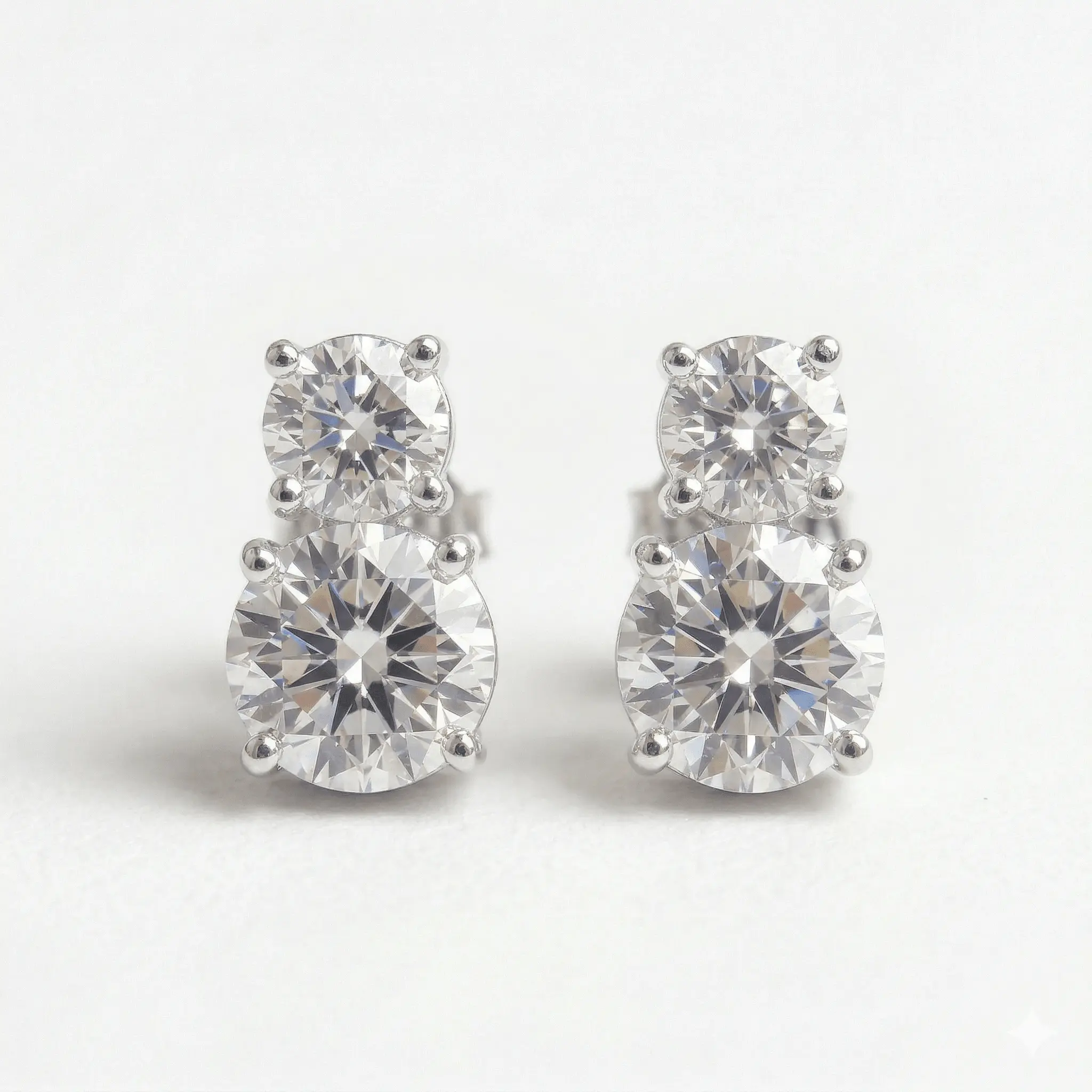 925 Silver Double Round CZ Stud Earrings
