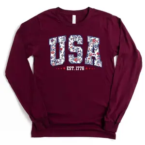 Floral USA Sweatshirt, USA Est 1776 Crewneck, Girly 4th of July Sweatshirt, Patriotic Women Sweatshirt. - EVA RAMOS
