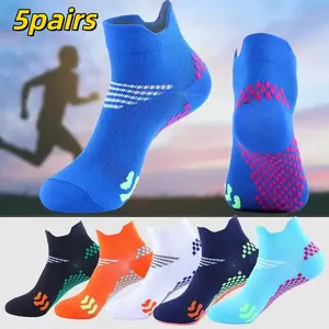 5 Pairs Unisex Compression Socks, Breathable Short Socks for Running, Fitness, Hiking, Striped Pattern, Knitted Fabric, Hand Wash Only