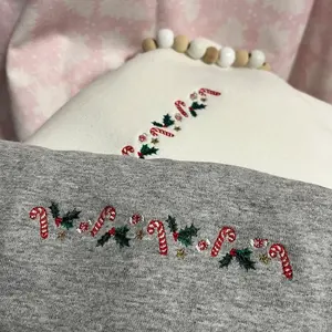 Minimalist Christmas Sweatshirt, Embroidered Crewneck, Candycane Crewneck, Oversized Crewneck