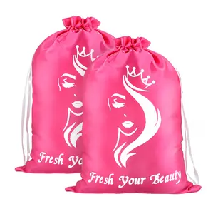 1PCS Satin Storage Pouches with Drawstring for Wig Packaging, Hair Extensions, Bundles & Tools - Travel Carrying Case (Pink)
