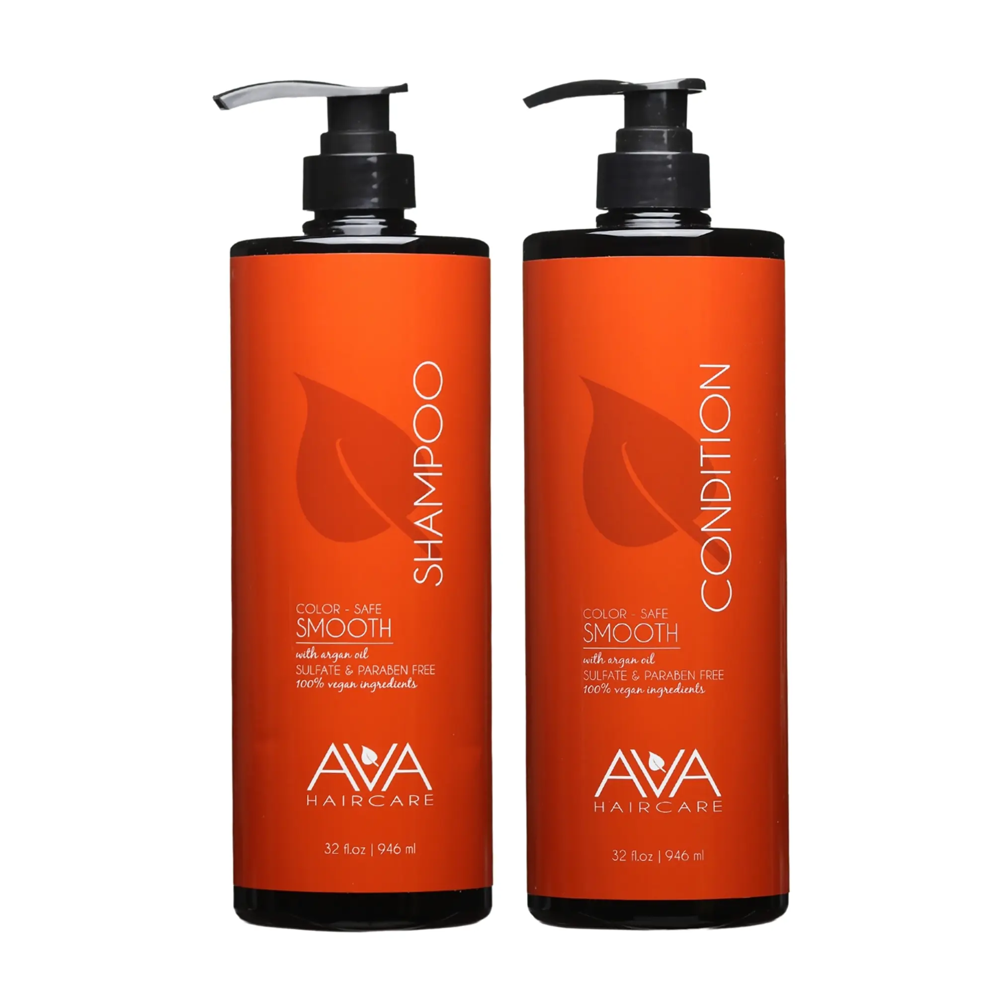 AVA Haircare Smoothing Shampoo & Conditioner Liter Bundle - 946ml Each, Sulfate-Free, Argan Oil Infused, Cruelty-Free, Long-Lasting Shine, Damaged Hair Care Set