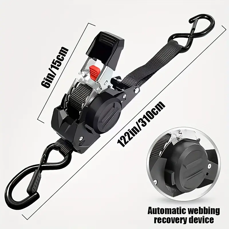 1-Piece Automatic Retractable Ratchet Tensioner Strap - Hardware Ratcheting Strap for Car, Motorcycle Luggage, Ratchet Straps Ratcheting Straps