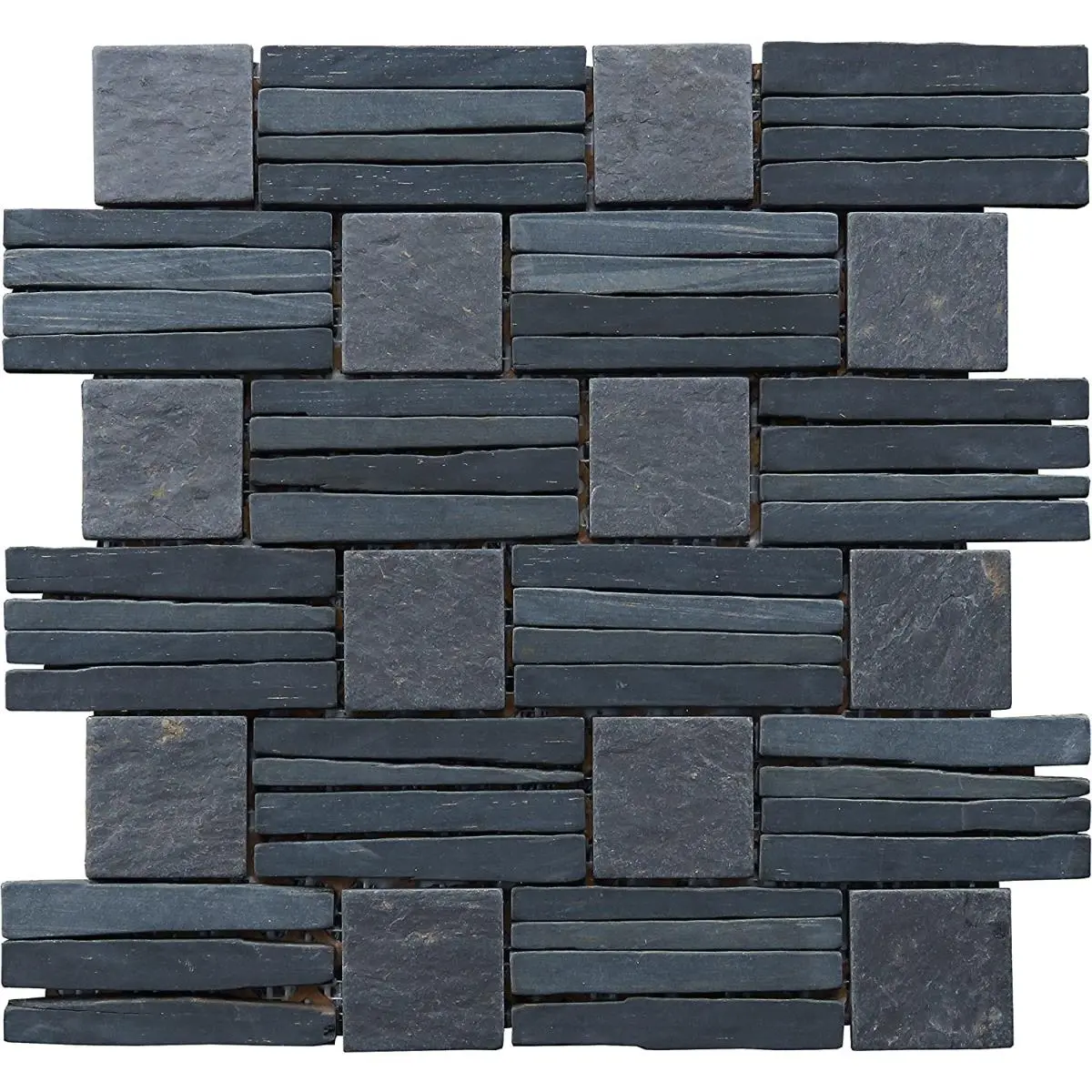 212 MAIN Intrend Tile Basketweave Interlocked Mosaic - Black Slate Natural Stone Tiles, Sheet Size Included