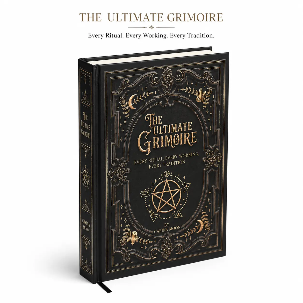 The Ultimate Grimoire by Carina Moon - Leather-Bound Hardcover Occult Book with Gold Foil, 32 Red Rites and 55 Chapters on Protection, Astral Projection, Dream Work, Shadow Work and Hidden Knowledge