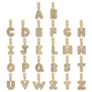 Euro-American Hip Hop Necklace, Faceted Square CZ Letter Pendant, Trendy Unisex Jewelry