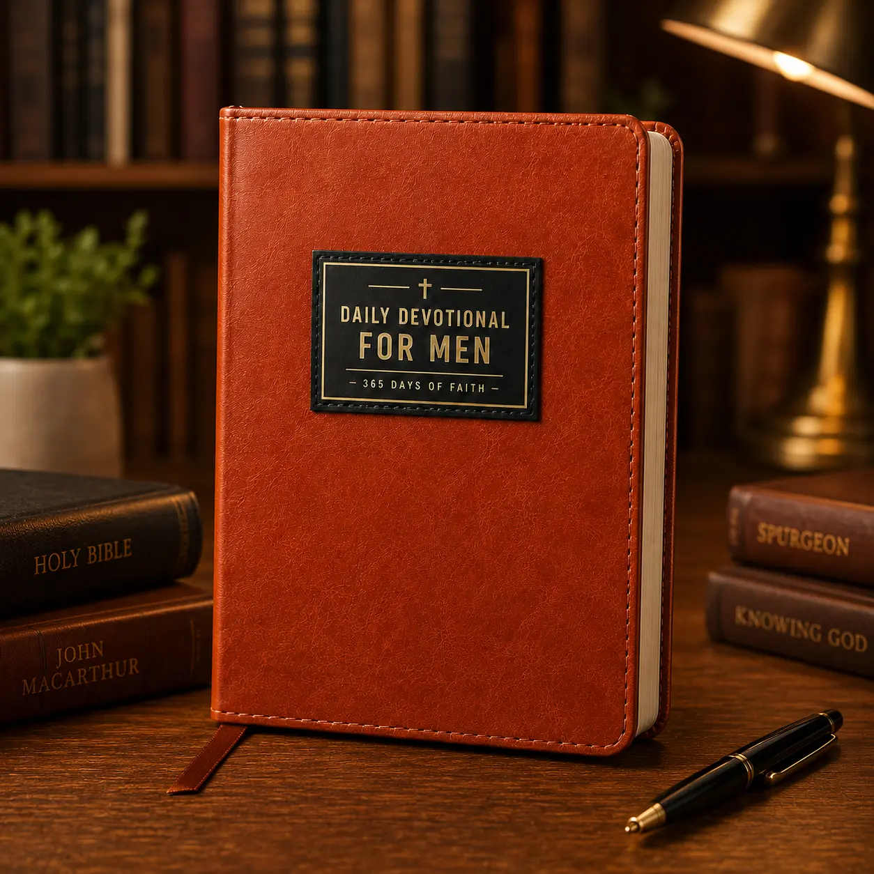 365-Day Devotional Book for Men, Daily Christian Reflection Journal, Portable Prayer Notebook, Faith-Based Gift for Him, Brown Faux Leather Cover