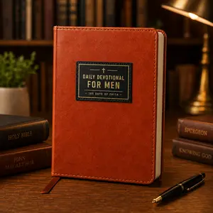 365-Day Devotional Book for Men, Daily Christian Reflection Journal, Portable Prayer Notebook, Faith-Based Gift for Him, Brown Faux Leather Cover