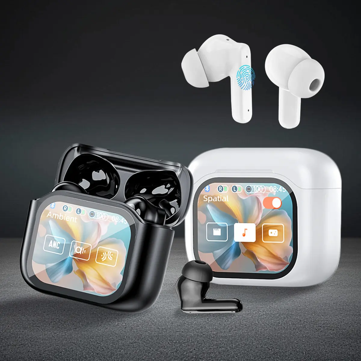 Wireless Bluetooth In-Ear Audio Headphones with Smart Touch Case, Active Noise Cancellation, Fast Charging, 25H Playtime, Dual HD Mic for Sports & Working, Compatible with Mobile Phones, iPhones, Android Devices, Tablets