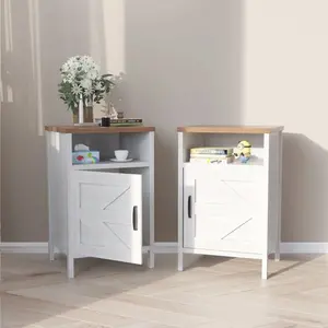 Manufactured Wood Nightstand Bedside Tables With Shelf & Barn Door (Set Of 2) LED Tall Glass Double Sliding Tub