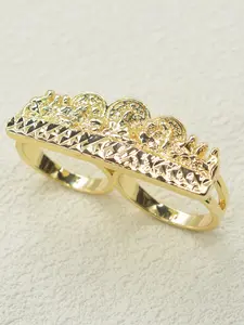 14k Gold Plated Last Supper Relief Two-Finger Religious Ring, Elegant Fashion Rings, Unisex Daily Jewelry, Easter, Party, Birthday, Holiday Gift